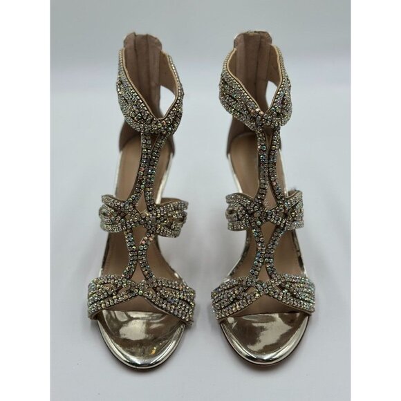 Antonio Melani Shoes Size 9 Gold Bling Leather Holiday Dress Up Rhinestone - Picture 2 of 12